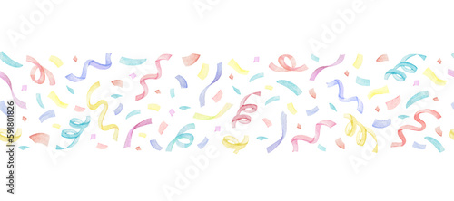 Watercolor colorful confetti border with a repeating pattern. Great for birthday party, card making, greeting cards, banners, wallpapers, D.I.Y. and other projects.
