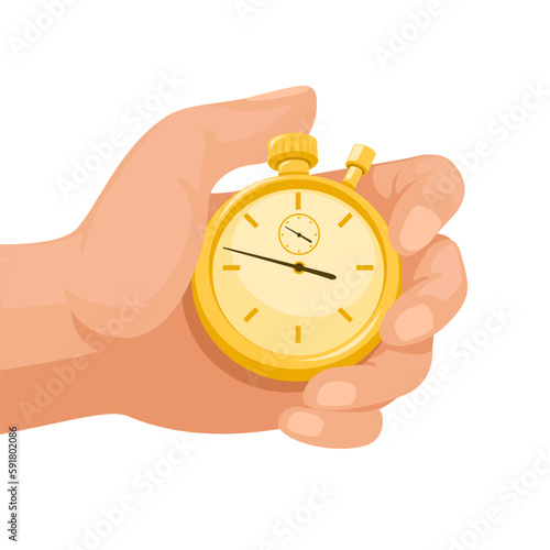 Hand holding Timepiece Classic Pocket Watch and Stopwatch symbol cartoon illustration vector