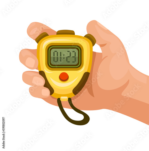 Hand holding Digital Stopwatch Symbol cartoon illustration vector