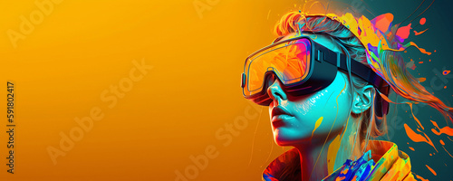3D woman using digital smart device technology, isolated on a clean, bright banner. Place for text. Generative AI
