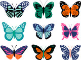 set of colorful butterflies on a white background, vector