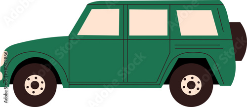 green car in doodle style isolated on white background, vector