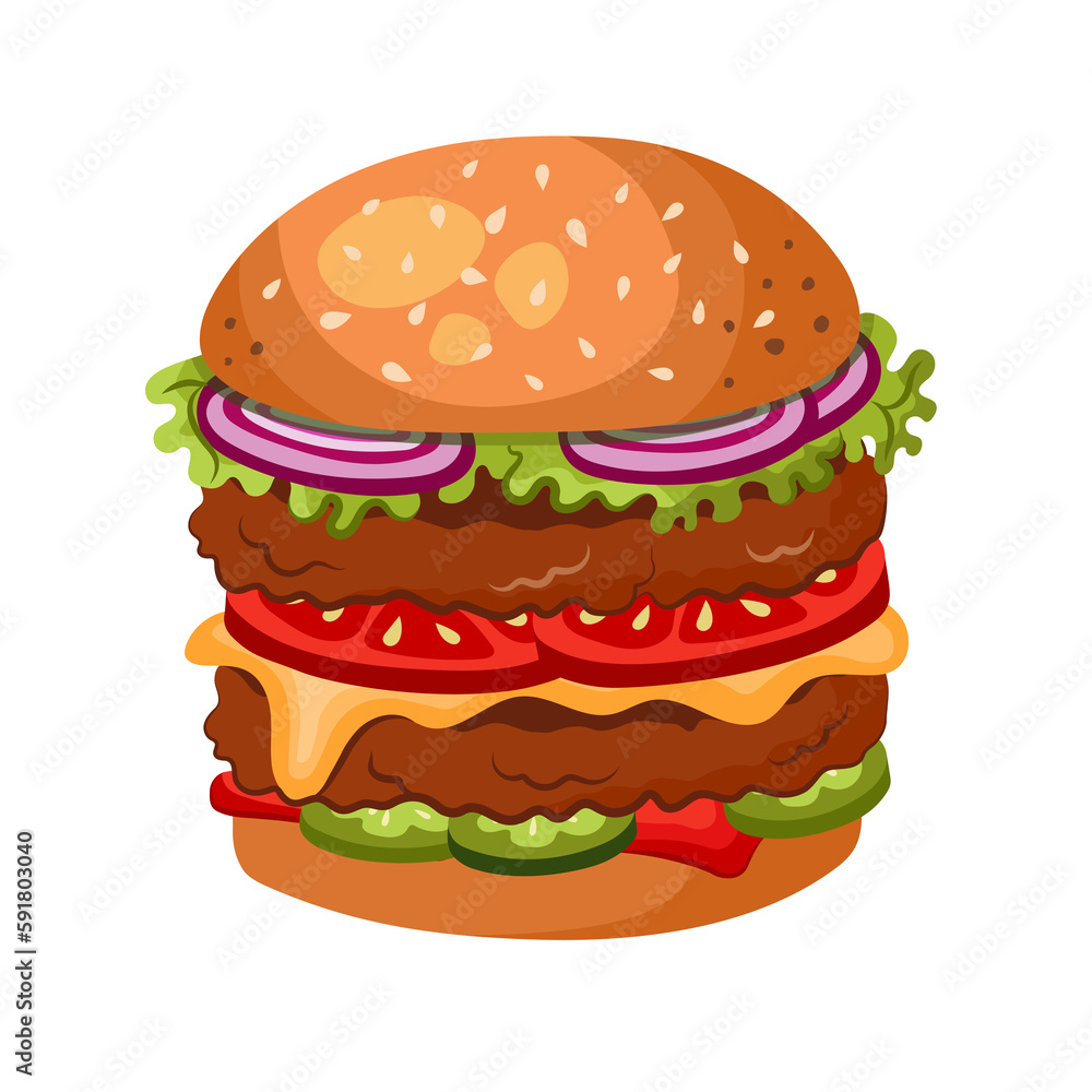 Hamburger illustration in cartoon style. Perfect for fast food delivery menus and cafe posters. Transparent PNG. Hamburger illustration in cartoon style. Perfect for fast food delivery menus and cafe posters. Transparent PNG.