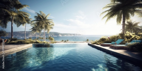 resort or hotel pool in summer  generative ai