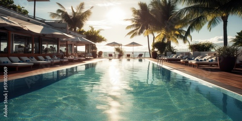 resort or hotel pool in summer, generative ai © carballo