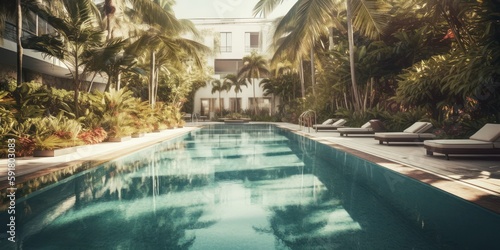 resort or hotel pool in summer, generative ai