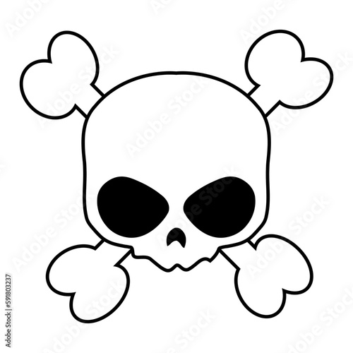 Skull with crossed bones icon. Comic style. T-shirt print for Horror or Halloween. Vector illustration isolated on background.