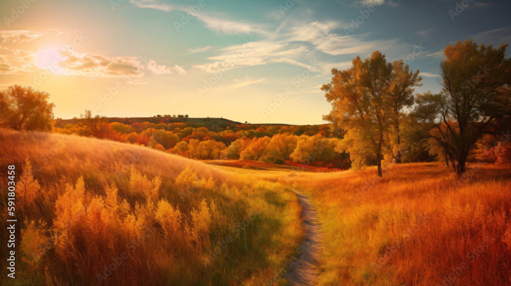Afternoon Bliss in a Colorful Green Field with Animals and Vibrant Grass. Generative AI Afternoon Bliss in a Colorful Green Field with Animals and Vibrant Grass. Generative AI