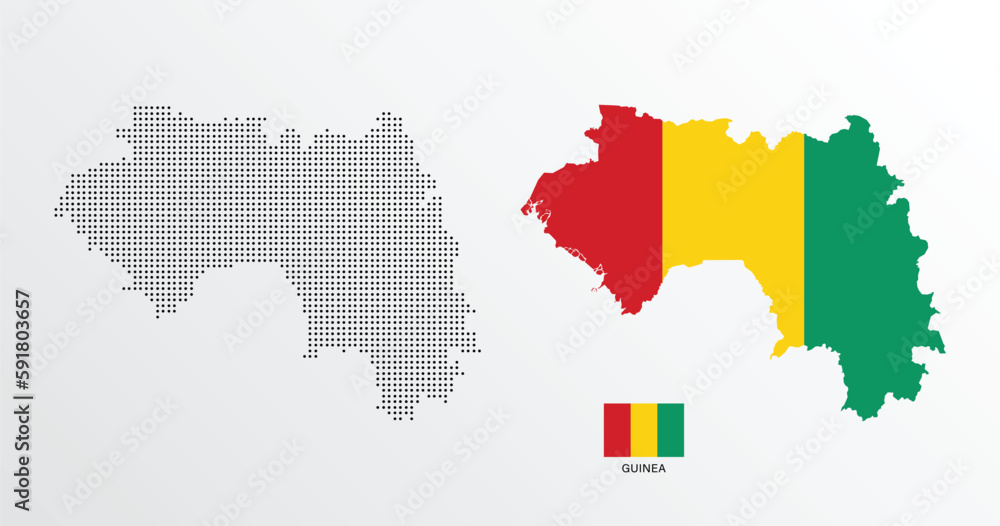 Set of political maps of Guinea with regions isolated and flag on white background