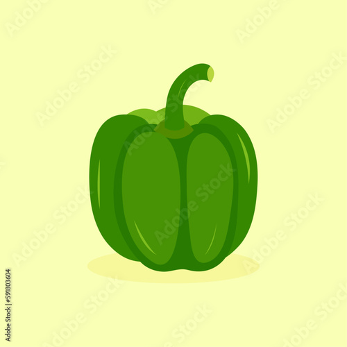 vector illustration of a fresh green Capsicum vegetable drawing cartoon clipart hand drawn isolated.
