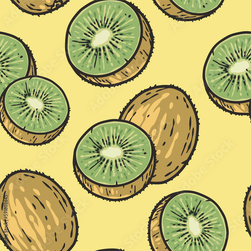 Kiwi exotic fruit seamless pattern. Vector eco organic nature ingredient for food market.