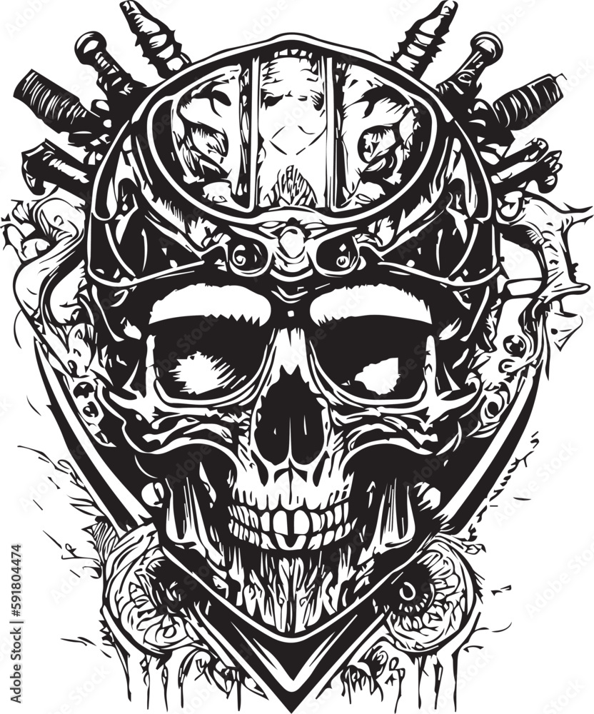 Fototapeta premium Artwork illustration and t-shirt design skull motorcycle engraving ornament on white background