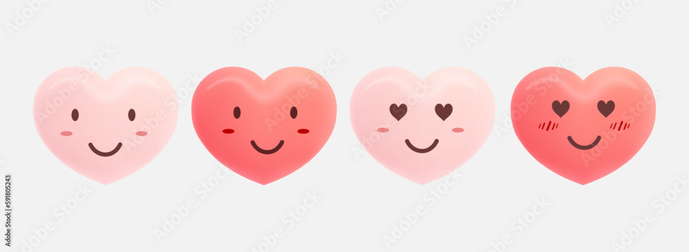 Set of cute heart cartoon design. Pink and red heart icon symbol. Cute funny heart expression face clipart sticker design vector illustration Set of cute heart cartoon design. Pink and red heart icon symbol. Cute funny heart expression face clipart sticker design vector illustration