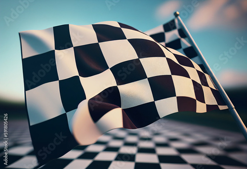 Checkered flag at the end of a race. Generative Ai,