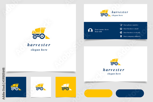 Harvester logo design with editable slogan. Branding book and business card template.