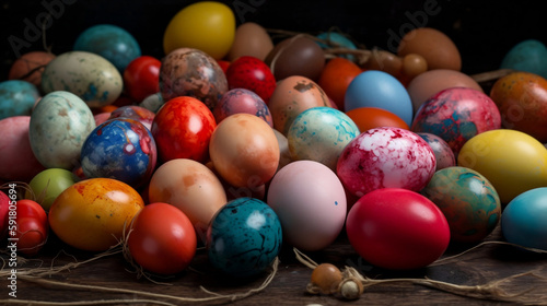 Pile of colorful Easter eggs  Generative Ai