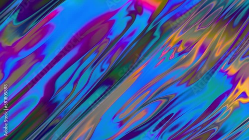 Neon Liquid Holographic Background Animation. Smooth Silk Surface With Ripples. Abstract Trendy Background. 4K