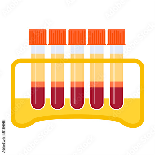 Laboratory tube rack with PRP blood collection tubings after separation of platelets in the centrifuge. Platelet-rich plasma regenerative medicine concept. PRP vector infographics. photo