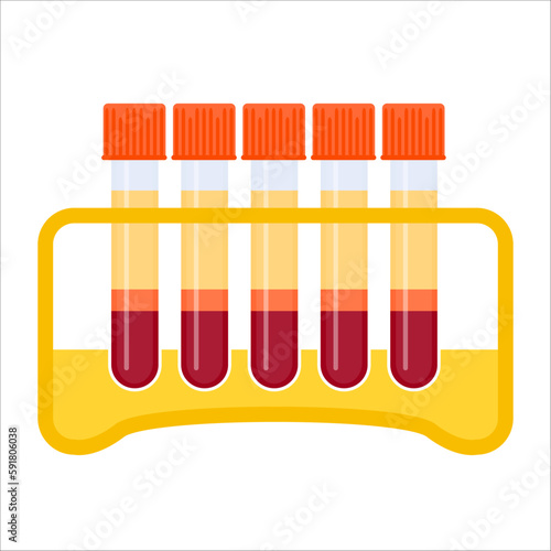Laboratory tube rack with PRP blood collection tubings after separation of platelets in the centrifuge. Platelet-rich plasma regenerative medicine concept. PRP vector infographics.