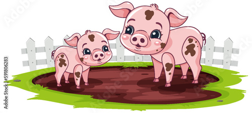 Cartoon Pigs Rolling in the Mud