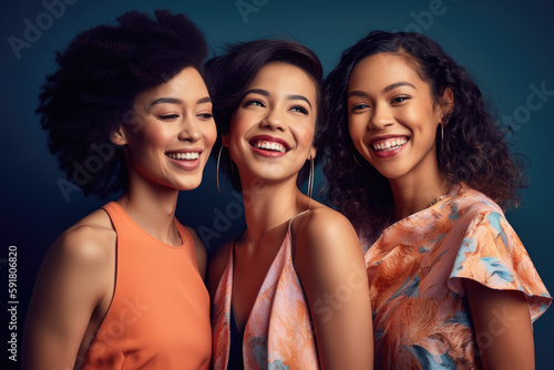Portrait of three beautiful women smiling and laughing AI generative art © Jasmina