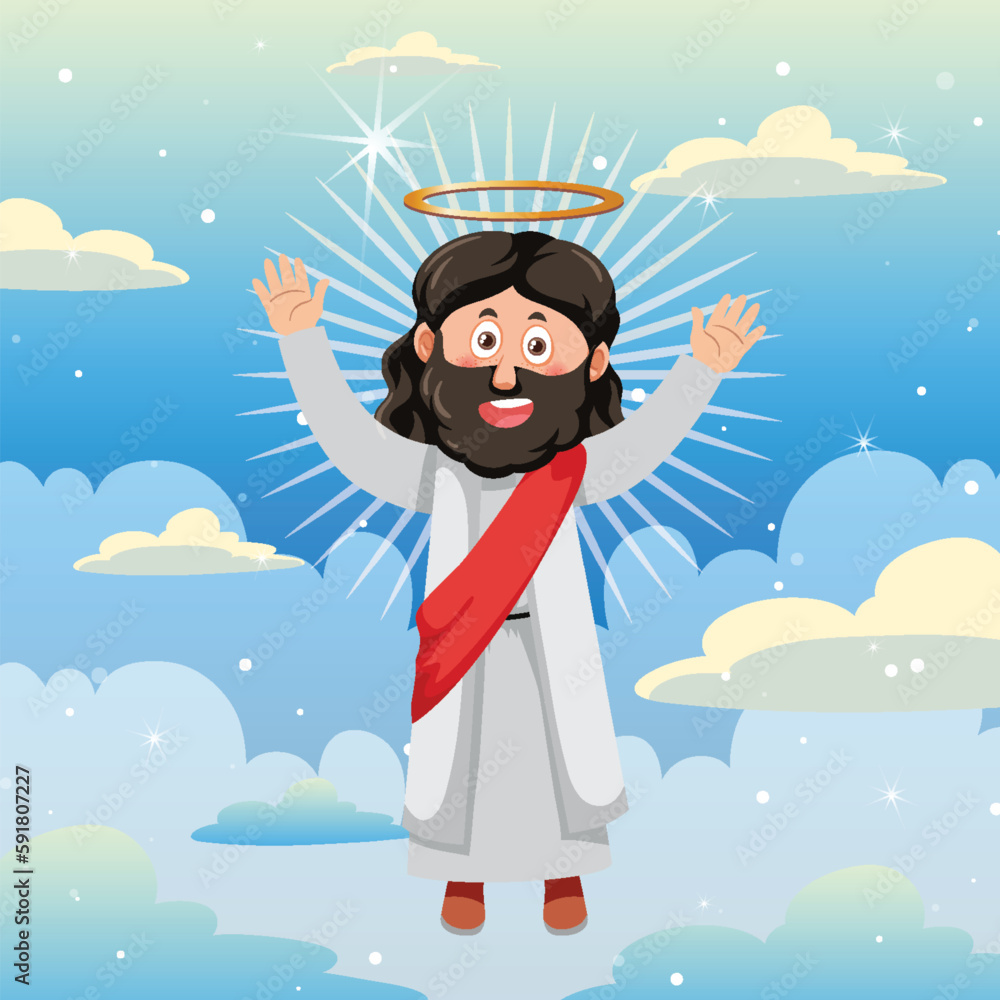 Jesus Christ cartoon character on the sky Jesus Christ cartoon character on the sky