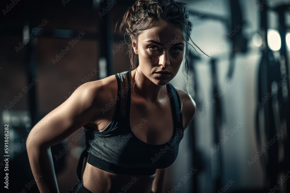 Woman trains hard in the gym AI generated art Woman trains hard in the gym AI generated art
