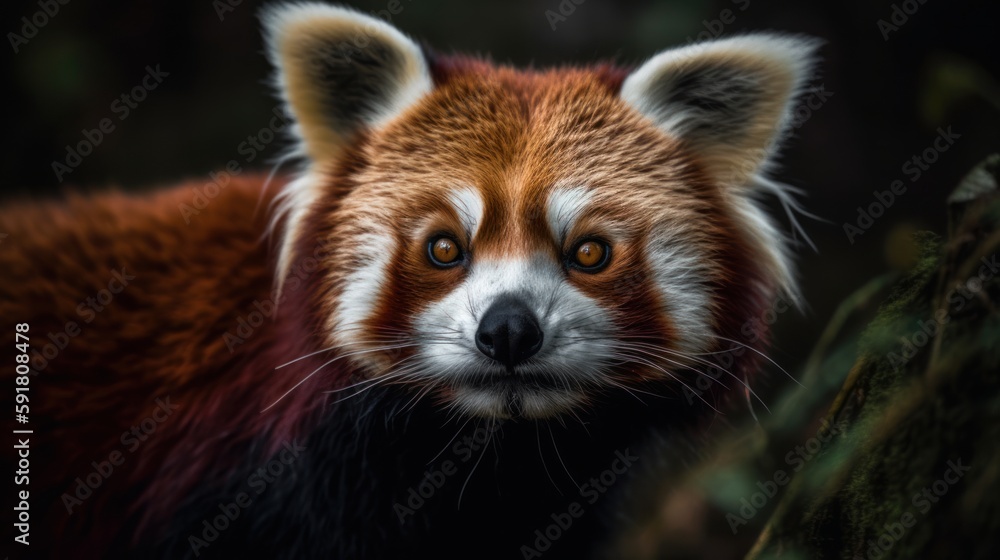 Adorable red panda eating bamboo in its natural habitat. Generative AI Adorable red panda eating bamboo in its natural habitat. Generative AI