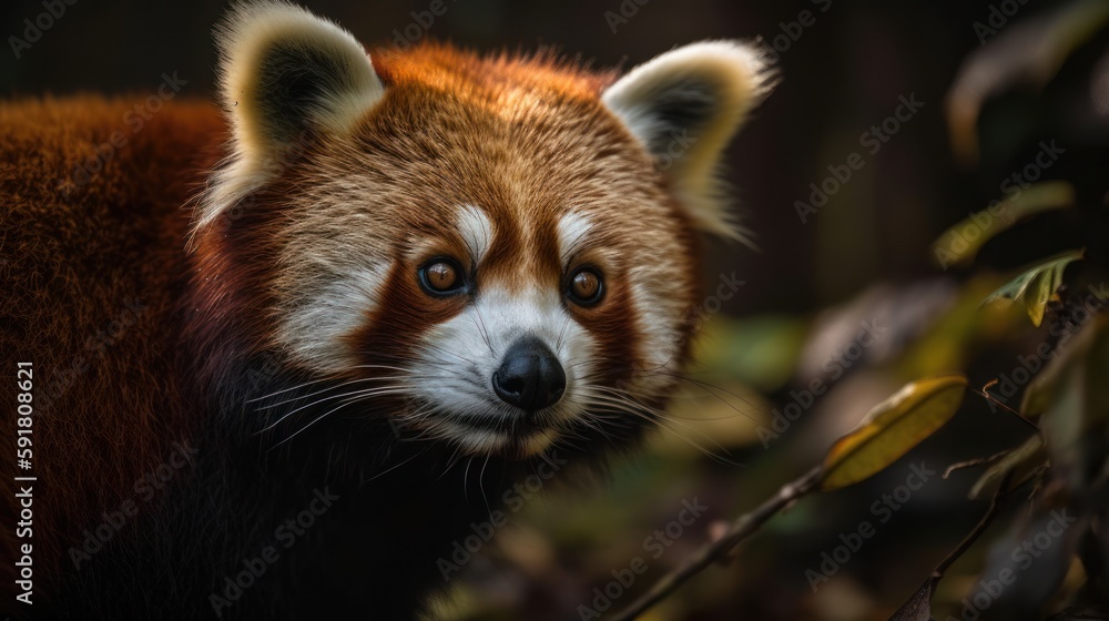 Adorable red panda eating bamboo in its natural habitat. Generative AI Adorable red panda eating bamboo in its natural habitat. Generative AI