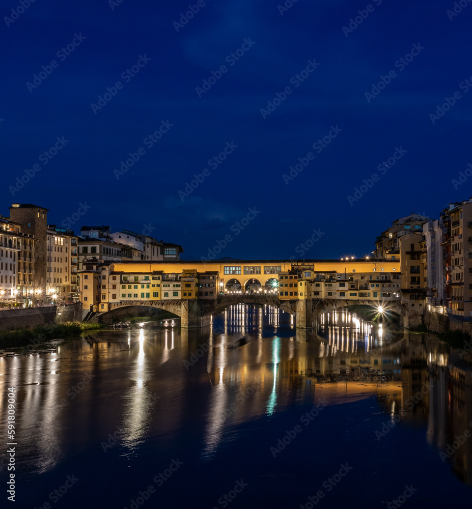 Ponte Vecchio in Florence, Italy during blue hour