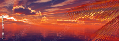 Fototapeta Naklejka Na Ścianę i Meble -  sunset sea palm landscape illustration