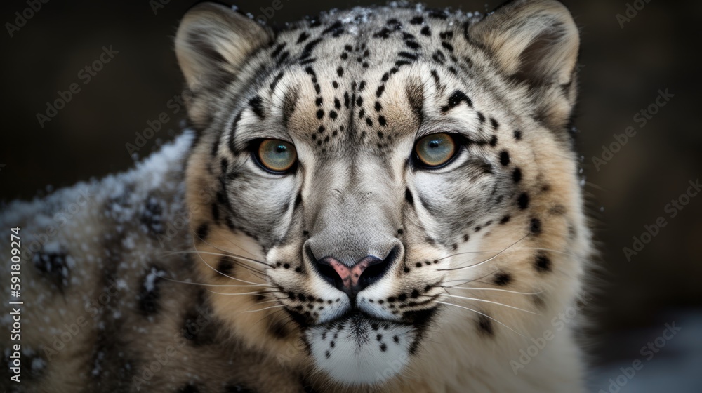 Magnificent snow leopard walking through Himalayan mountain range. Generative AI