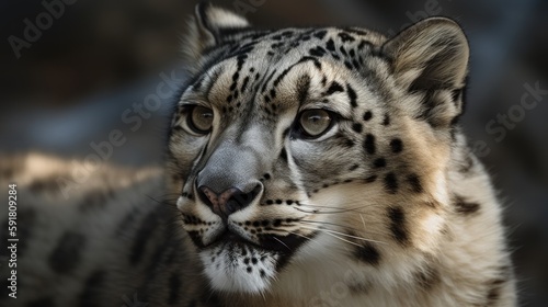 Magnificent snow leopard walking through Himalayan mountain range. Generative AI