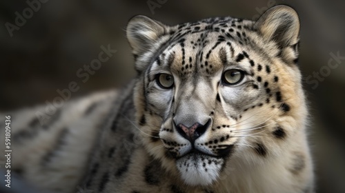 Magnificent snow leopard walking through Himalayan mountain range. Generative AI