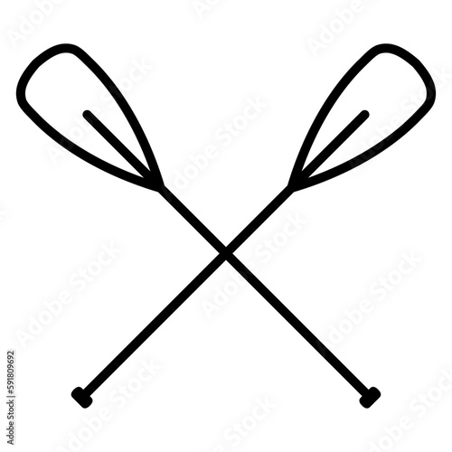 Logo aislado con silueta lineal de remos cruzados de kayak, canoa o paddle surf