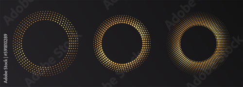 Gold Halftone round frame. Golden luxury Halftone circle logo.