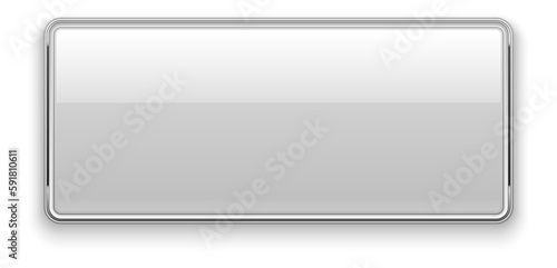 Rectangle button template. Clear white glossy metal shape