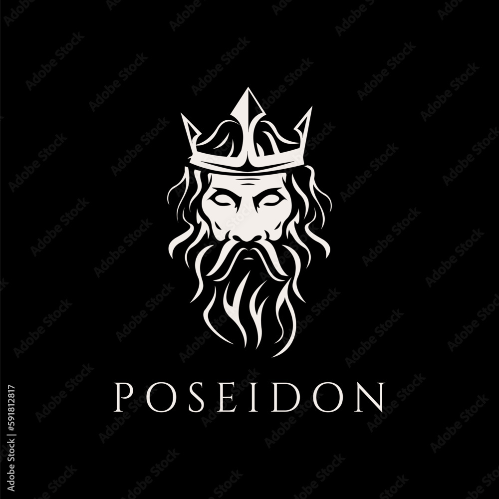 Poseidon Neptune god logo icon, tritont trident crown logo icon vector ...