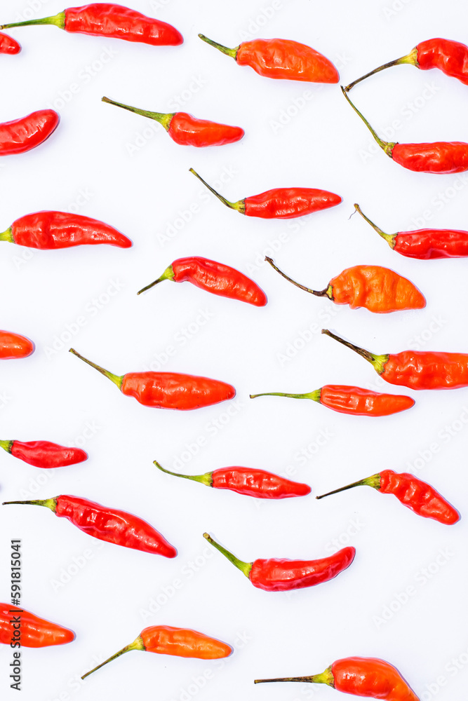 Red chili peppers on a white background. hot chili Red chili peppers on a white background. hot chili