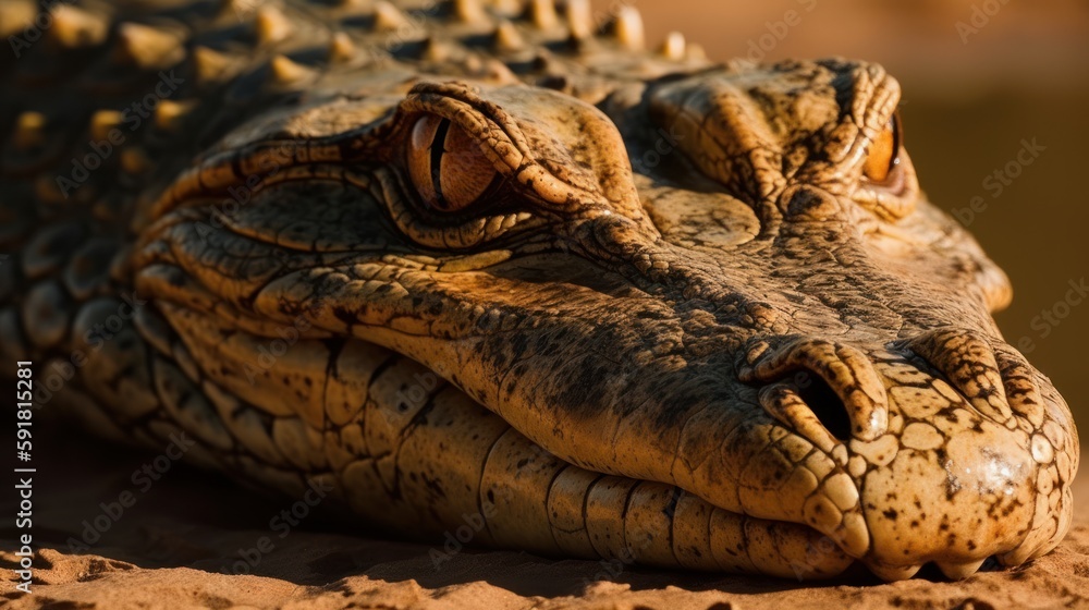 Obraz premium Close-up of a crocodile's head in the river. Generative AI