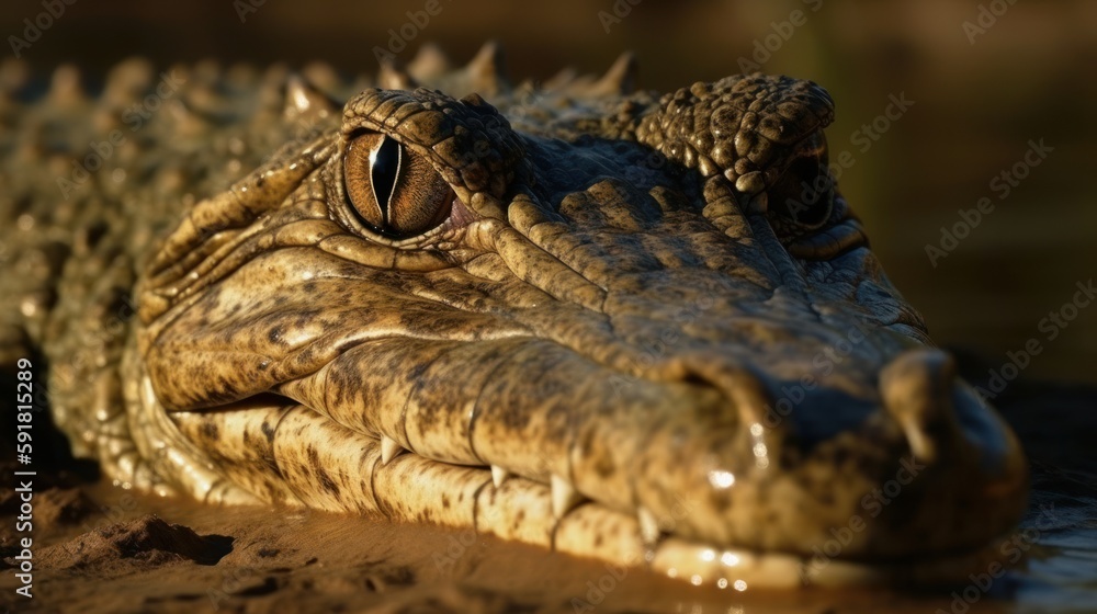 Close-up of a crocodile's head in the river. Generative AI