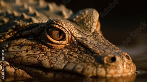 Close-up of a crocodile's head in the river. Generative AI © bomoge.pl