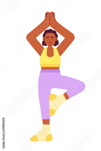 Athletic woman doing morning yoga semi flat colorful vector character. Healthy active living. Editable full body person on white. Simple cartoon spot illustration for web graphic design and animation