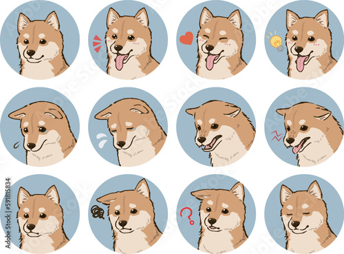 柴犬の表情アイコンセット（茶柴）