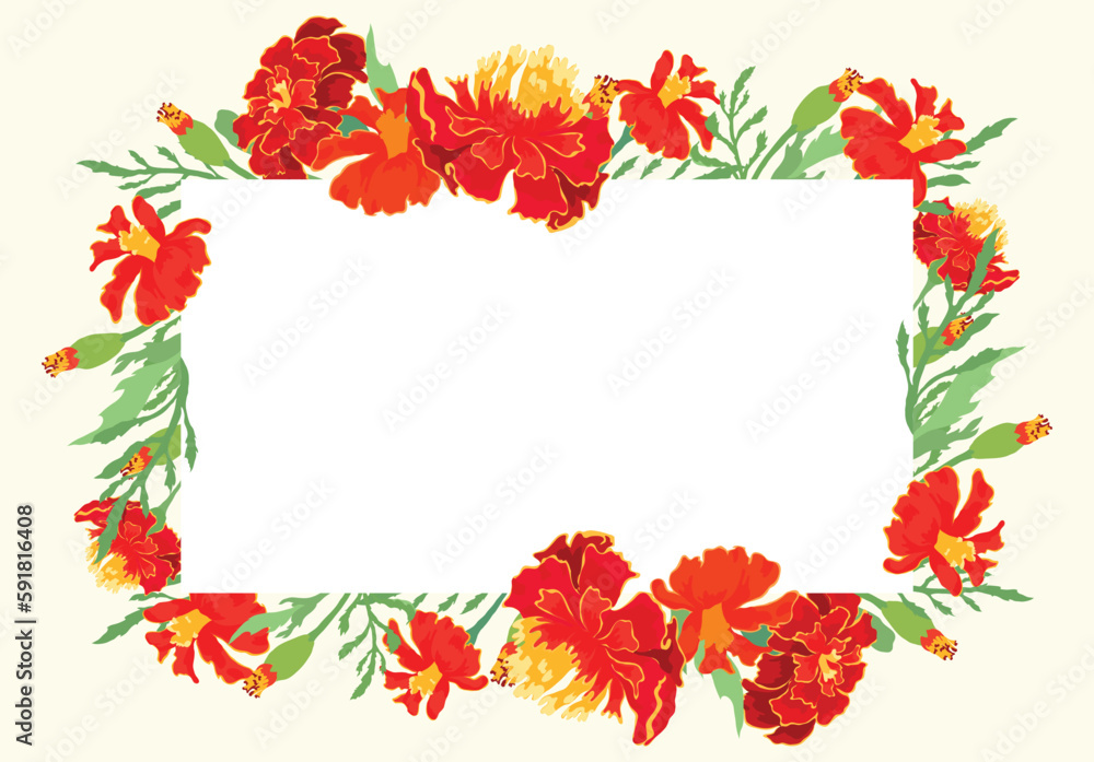 Isolated frame with hand drawn garden flowers