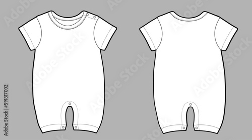 Short sleeve kids bodysuit, CAD, fashion flat template. Fashion technical illustration for garment production unit.