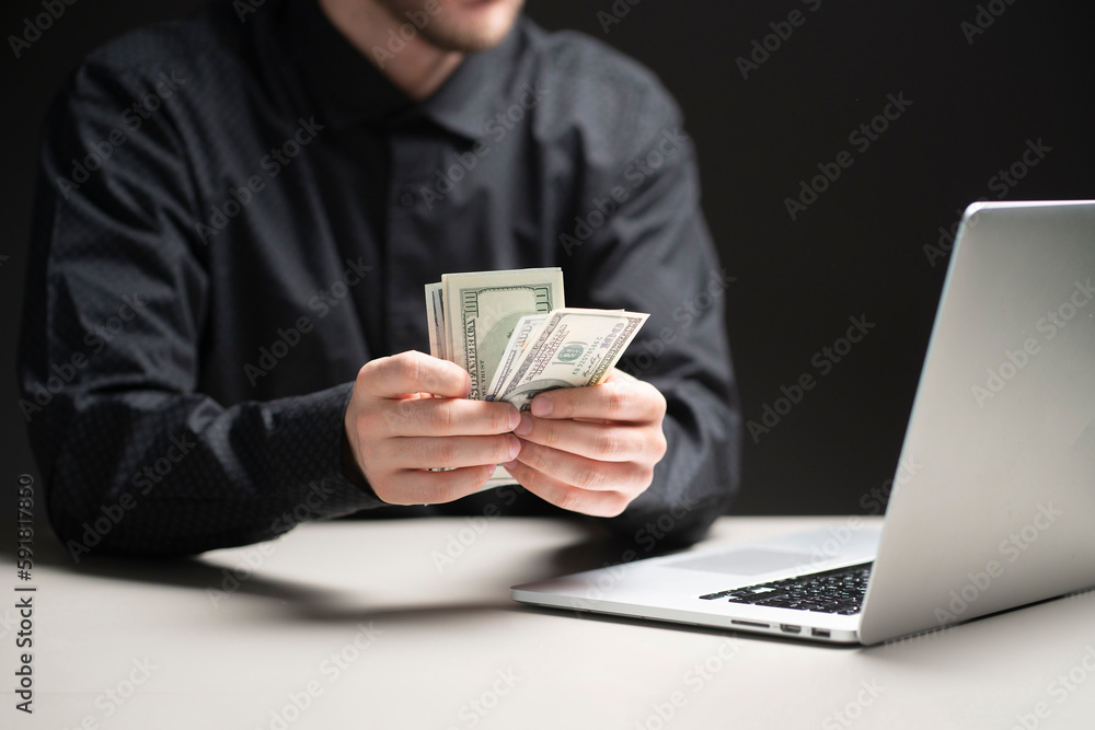 businessman counts money, financial growth and investment concept businessman counts money, financial growth and investment concept