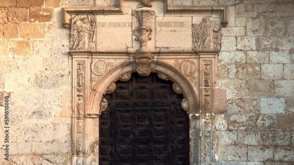 Monastery door and facade in La Cartuja de Miraflores, in Burgos, Castilla y Leon, Spain. High quality 4k footage Monastery door and facade in La Cartuja de Miraflores, in Burgos, Castilla y Leon, Spain. High quality 4k footage