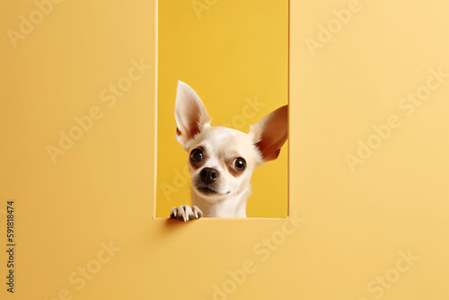 Portrait of a cute Chihuahua dog isolated on minimalist background with copy space/negative space