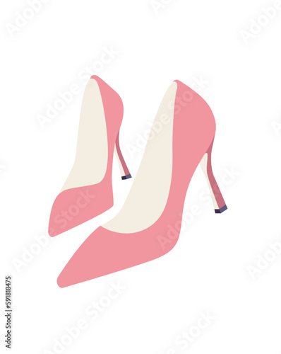 Concept Girl's stuff heels. This illustration is designed in a flat, vector style with a clear concept of girls stuff. The cartoon design showcases a pair of stylish pink heels. Vector illustration.